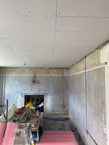 New plasterboard ceiling before skim