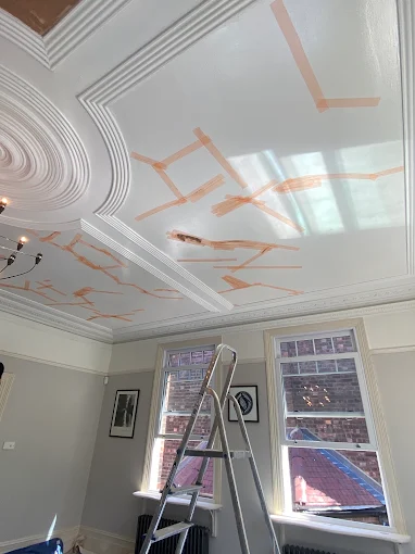 Period ceiling rose cornice taped repair