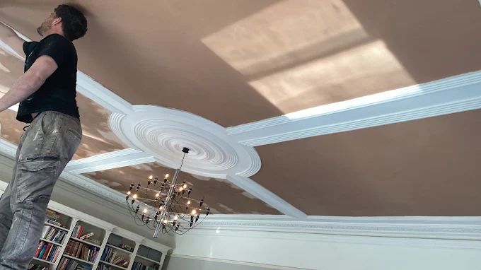 Skimming around ceiling rose and cornice