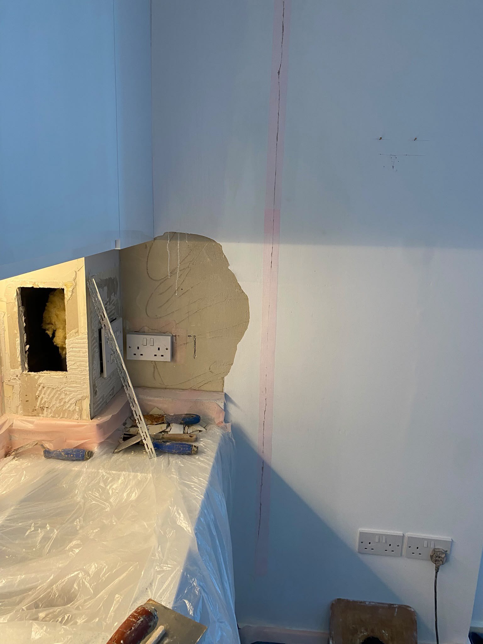Chimney breast opening bonded, during