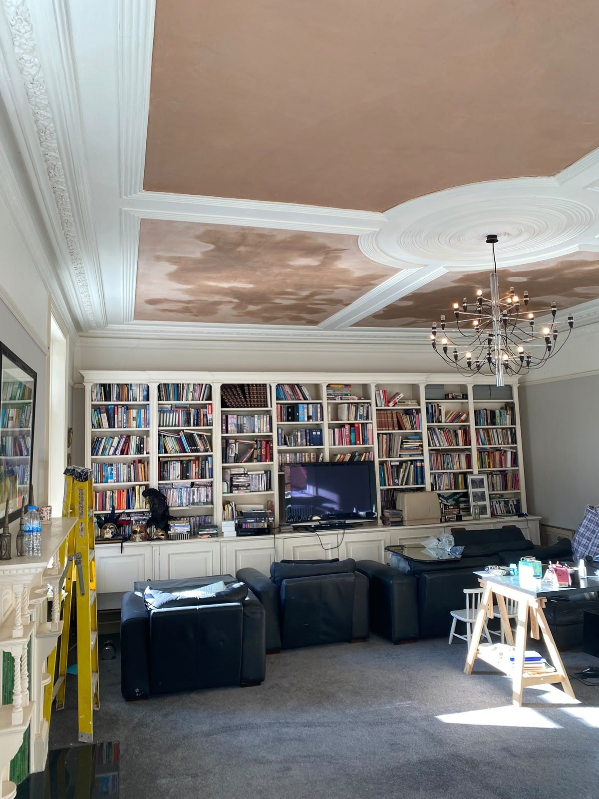 Library decorative ceiling skimmed wide, after
