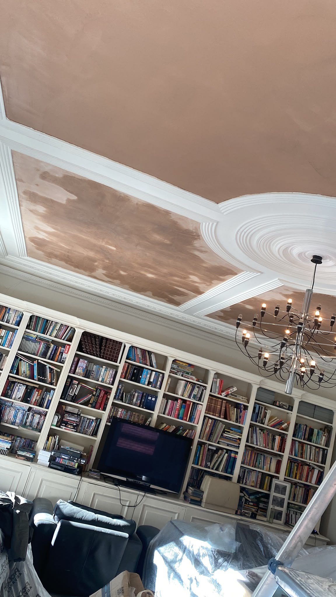 Decorative ceiling panel edges skimmed, after
