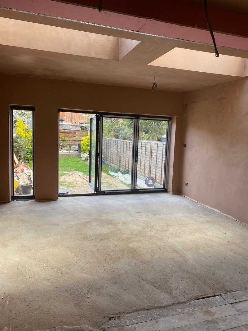 Extension walls floated to the bifolds, during