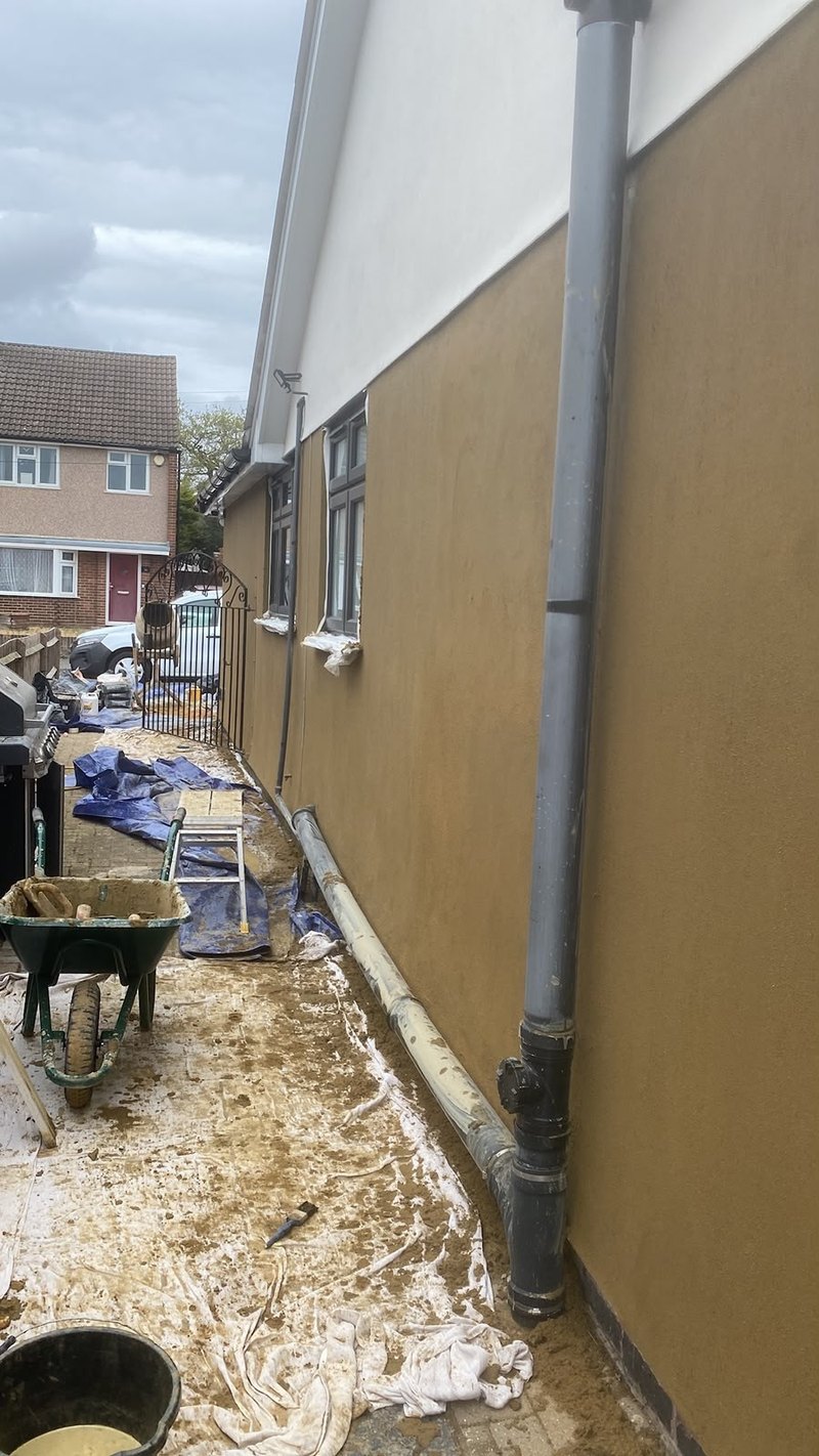External wall rendered side elevation, during
