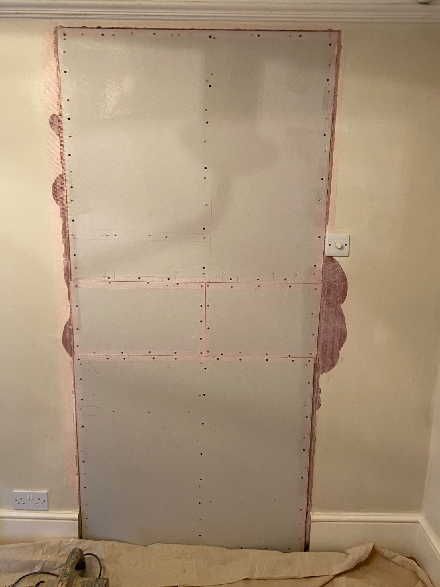 New plasterboard ceiling before skim