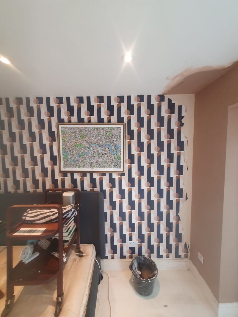 Bedroom ceiling skimmed wall stripped at the corner, during
