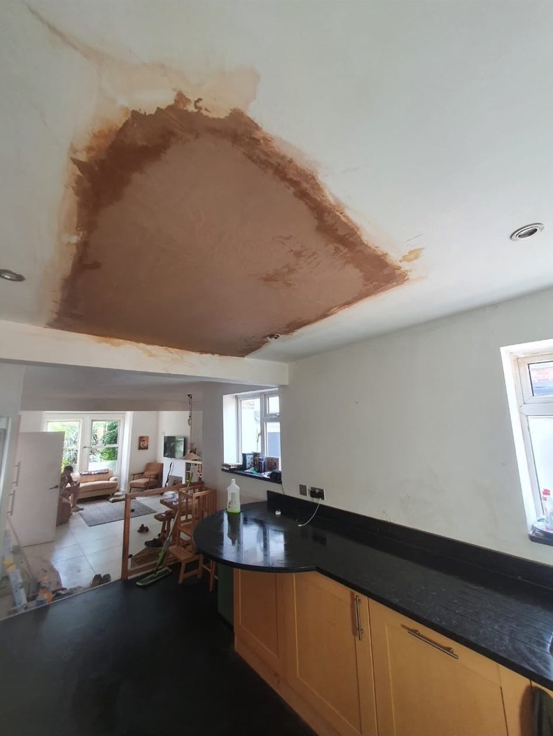 Kitchen ceiling patch skimmed wide, after