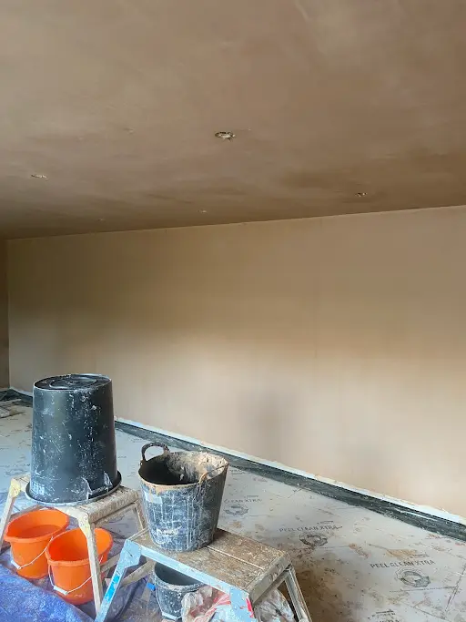 Full room skim walls and ceiling in progress