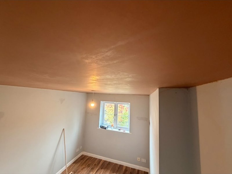 Bedroom ceiling skimmed flat, after