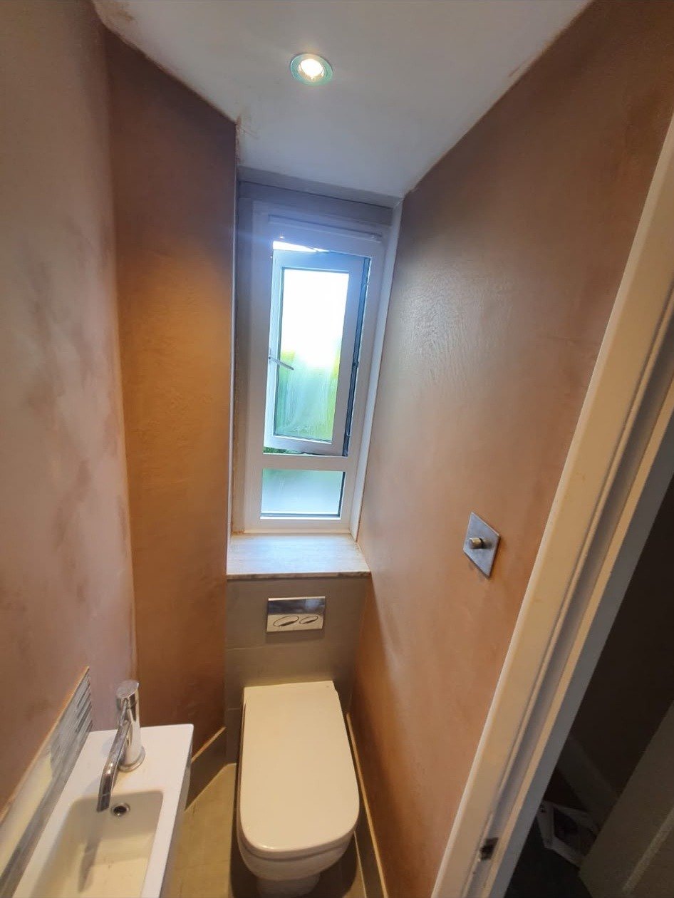Downstairs wc walls skimmed, after