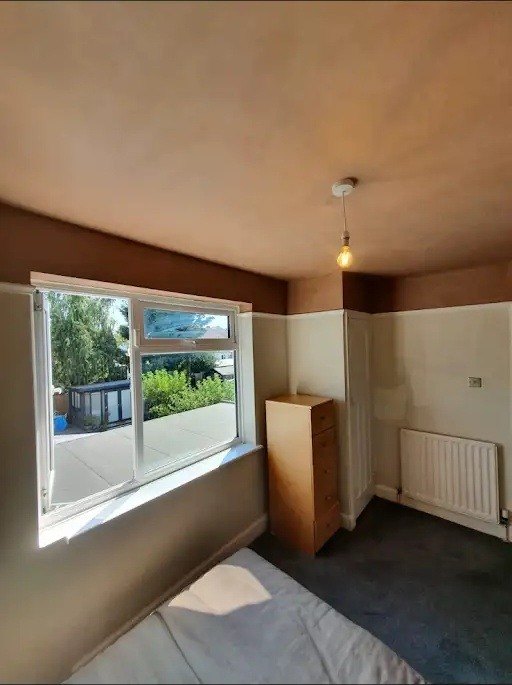 Bedroom ceiling and walls skimmed, after