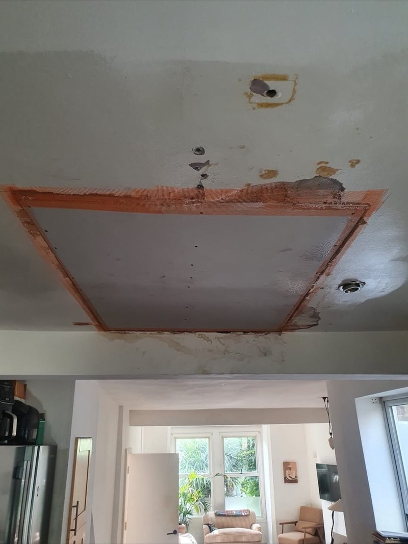 Ceiling patch boarded ready to skim, during