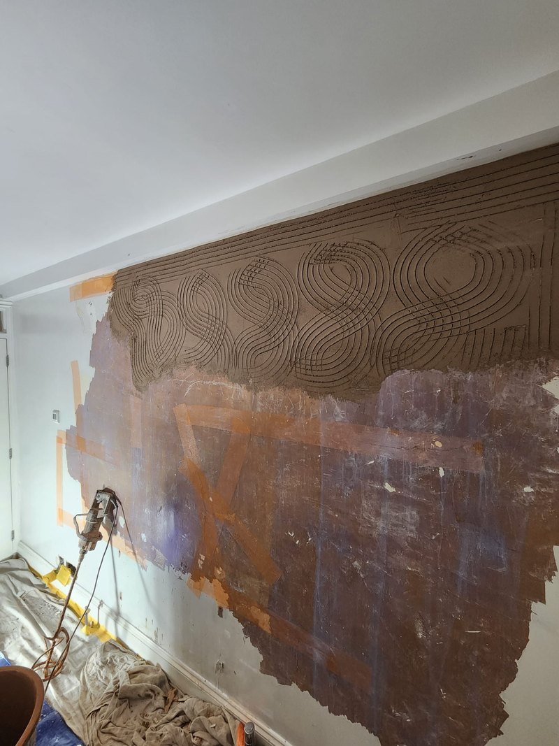 Living room wall scratch coat wide, during