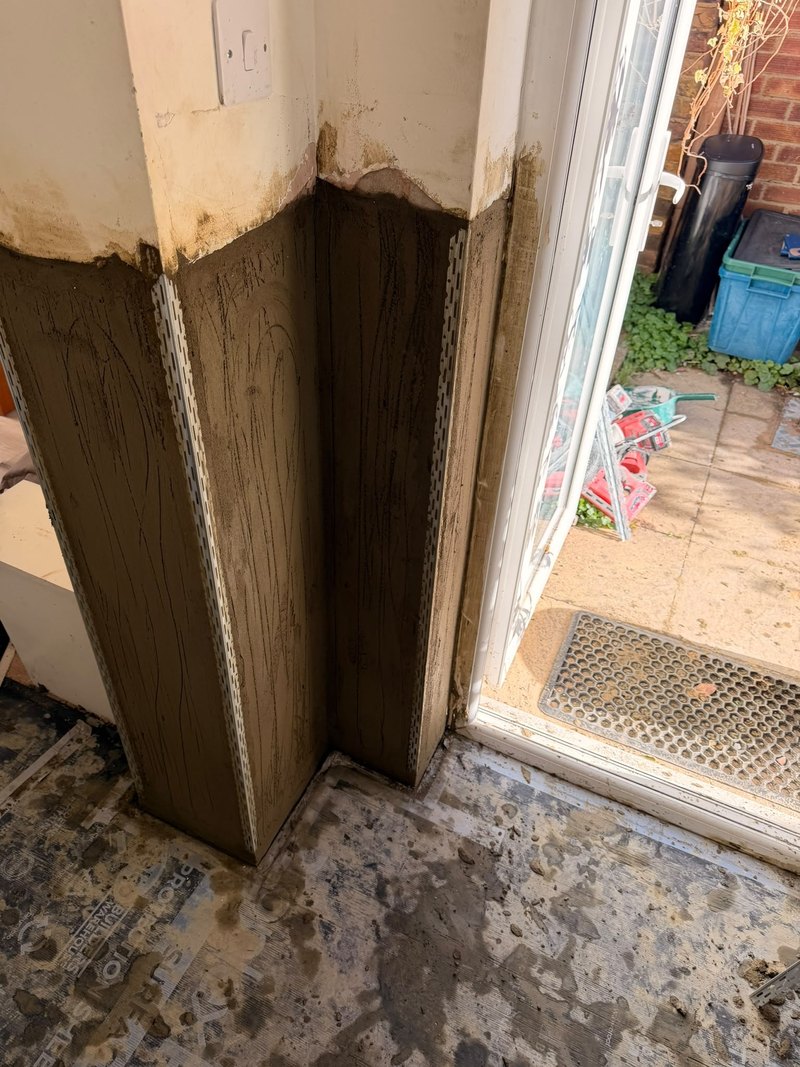 Damp door corner rendered, after