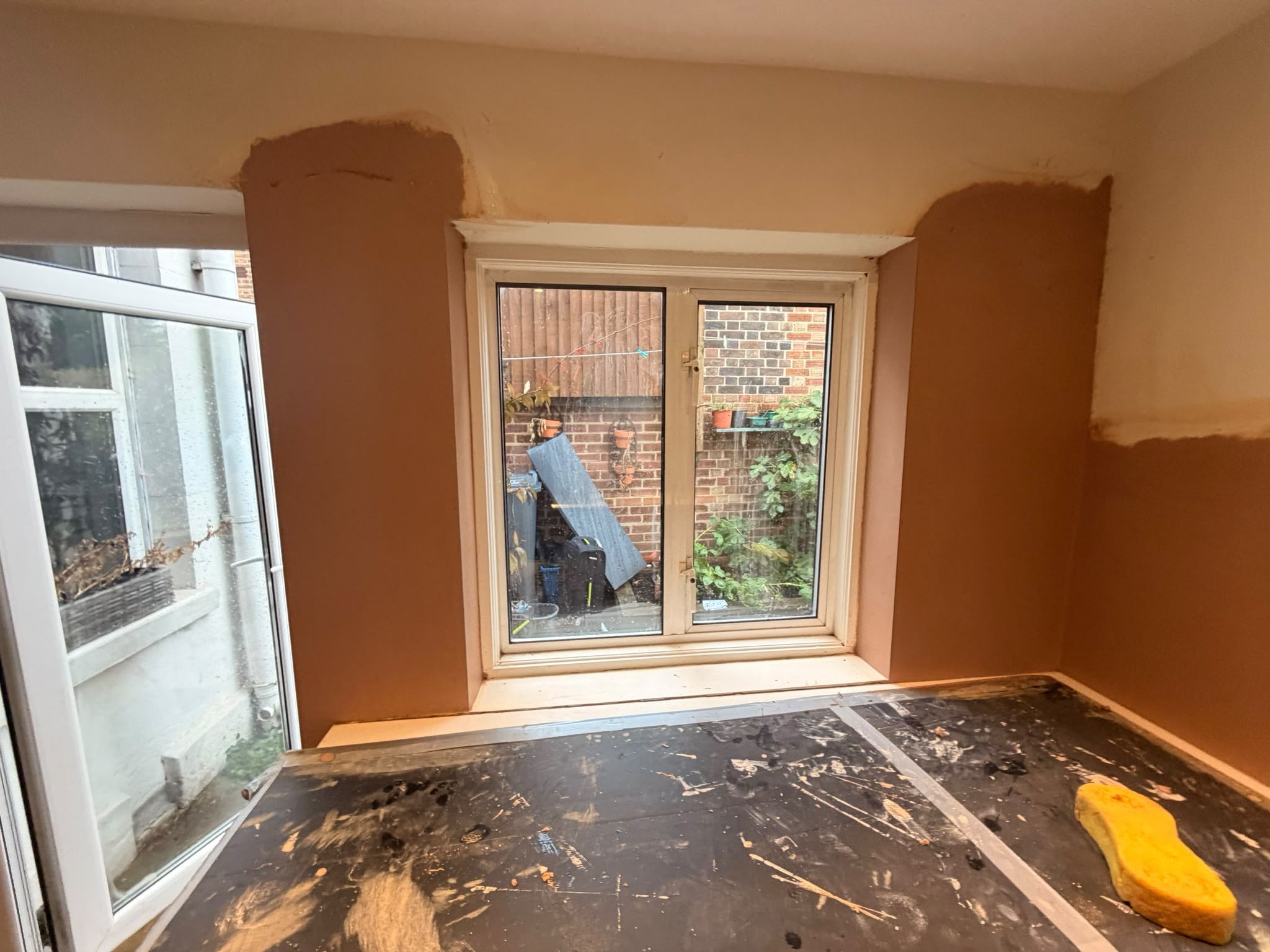 Kitchen window wall skimmed, after