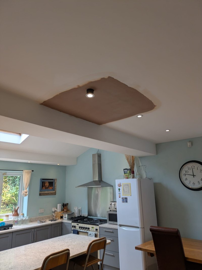 Kitchen ceiling patch skimmed, after