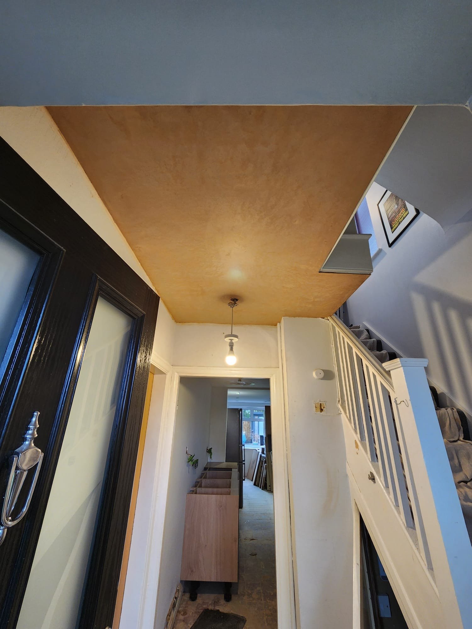 Hallway ceiling skimmed, after