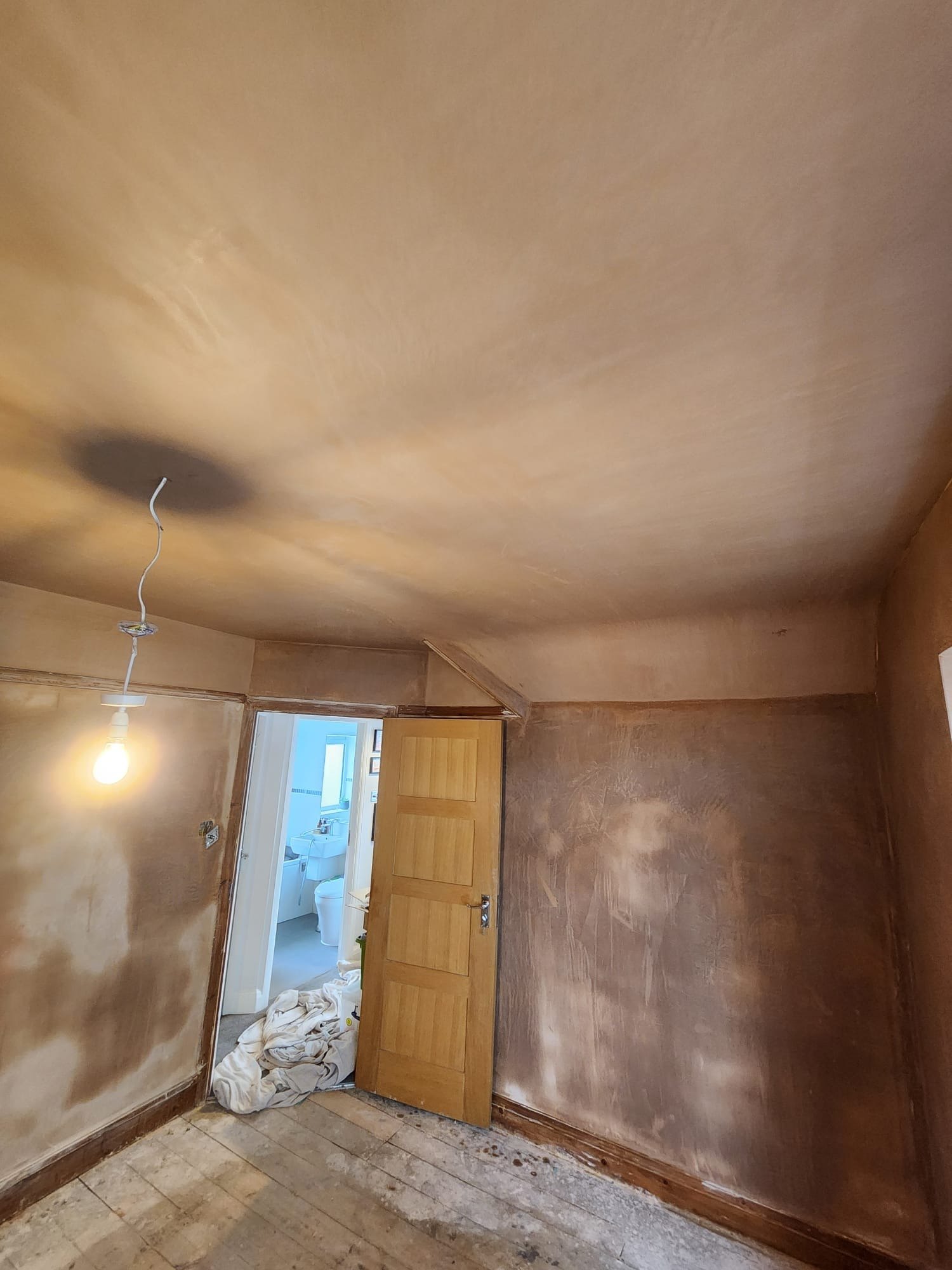Bedroom ceiling and walls skimmed, after