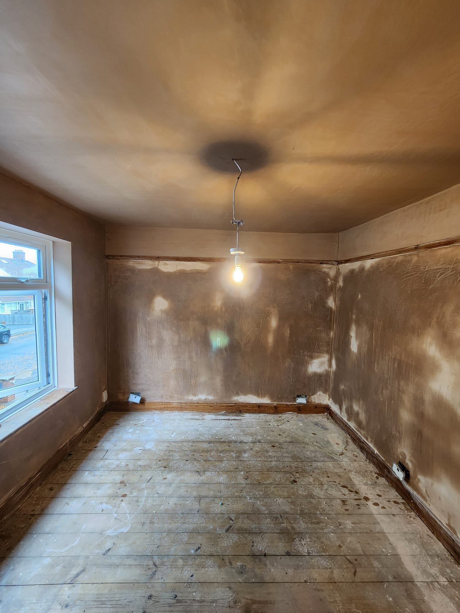 Second bedroom walls and ceiling skimmed, after