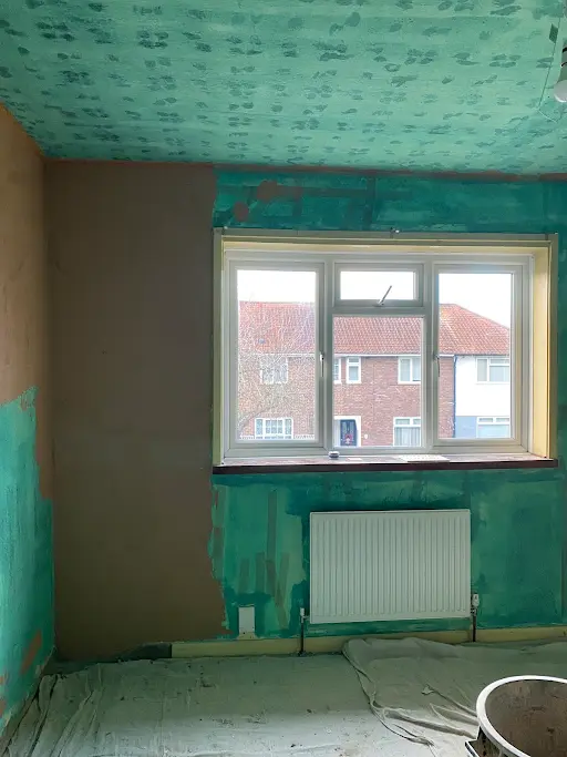 Bedroom PVA bonded walls ceiling prep