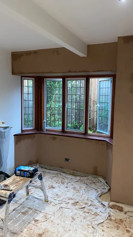 Bay window skimmed finished, after