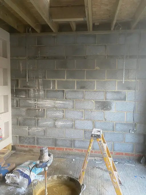 Blockwork wall before render new build