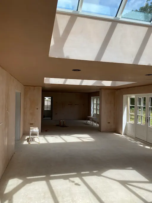 Open plan extension roof lanterns skimmed