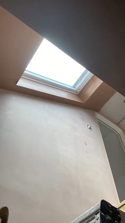 Rooflight reveal and wall skimmed