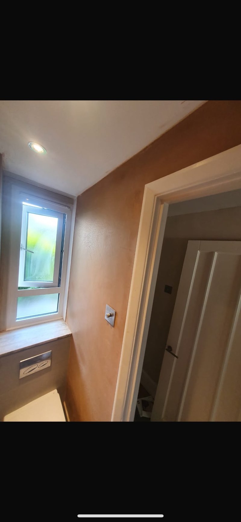 Landing and door reveal skimmed under velux, after
