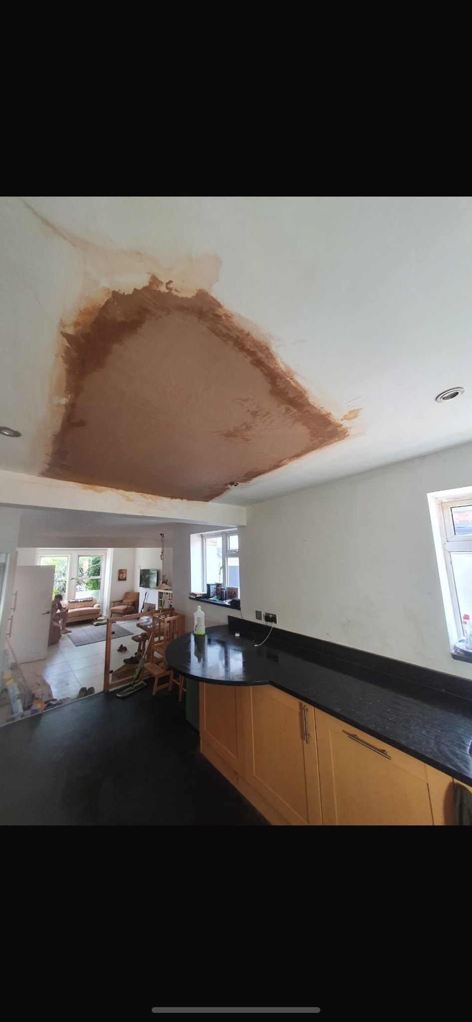 Kitchen ceiling patch skimmed flush, after